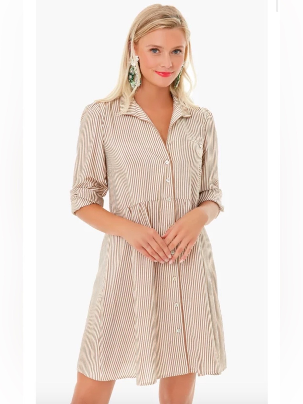 Tuckernuck Tan Stripe Florence Shirt Dress XXS Button Front Mini Preppy
